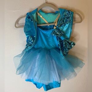 Weissman Blue Kids Dance Costume Set with Tutu Skirt and Moto Vest Sequin Small